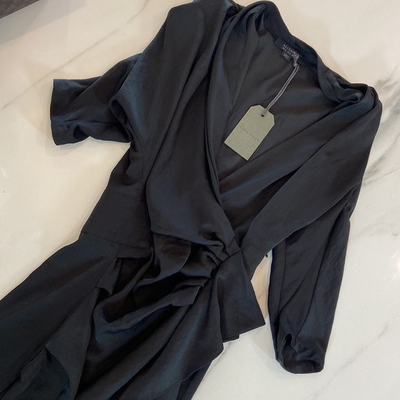 Allsaints brand new with tags on it black wrap dress with side zipper - Picture 3 of 14
